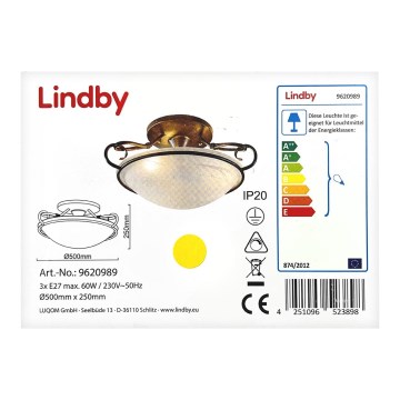 Lindby - Φωτιστικό οροφής RANDO 3xE27/60W/230V