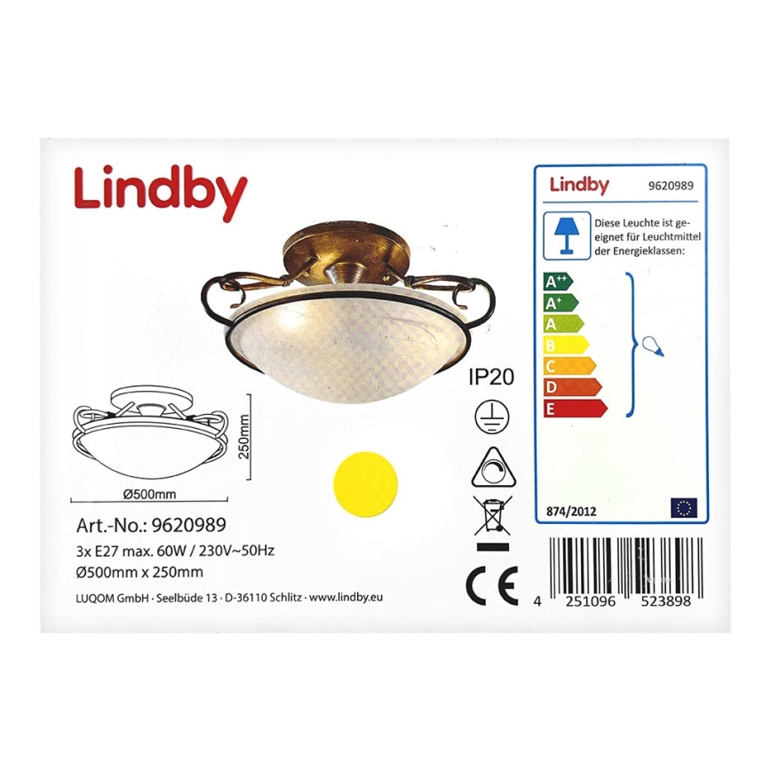 Lindby - Φωτιστικό οροφής RANDO 3xE27/60W/230V