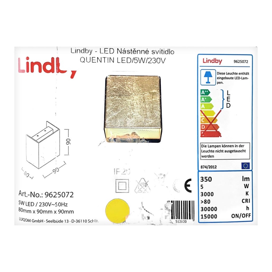 Lindby - Φωτιστικό τοίχου LED QUENTIN LED/5W/230VLindby - Φωτιστικό τοίχου LED QUENTIN LED/5W/230V