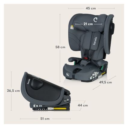 Lionelo - Αναδιπλούμενο κάθισμα αυτοκινήτου NELLY i-Size 76-150 εκ. Γκρι Γραφίτης