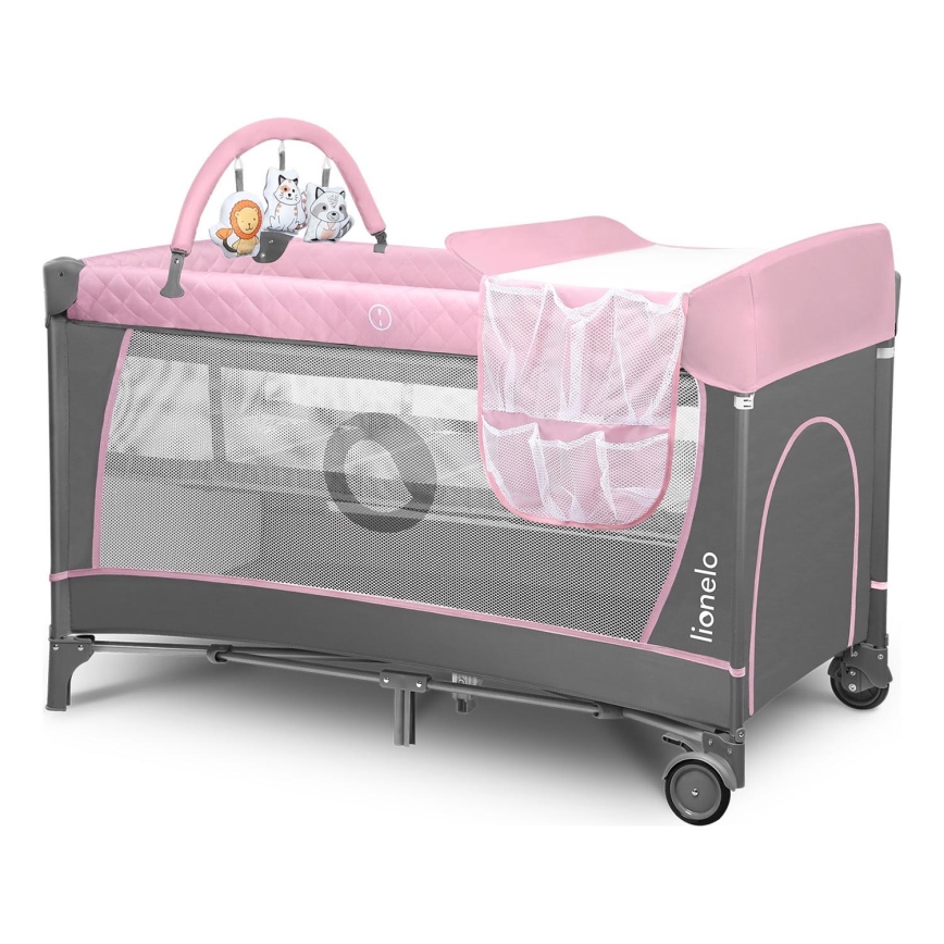 Lionelo - Φορητή ταξιδιωτική κούνια FLOWER Flamingo