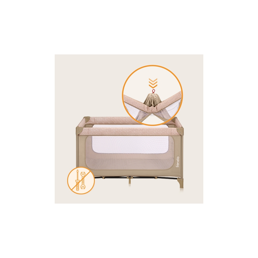 Lionelo - Φορητό παρκοκρέβατο JASMIN EASY FOLD Μπεζ Άμμος