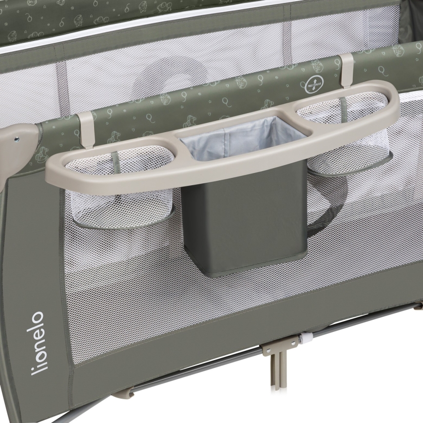 Lionelo - Φορητό παρκοκρέβατο SVEN PLUS Μπεζ/Ελιά