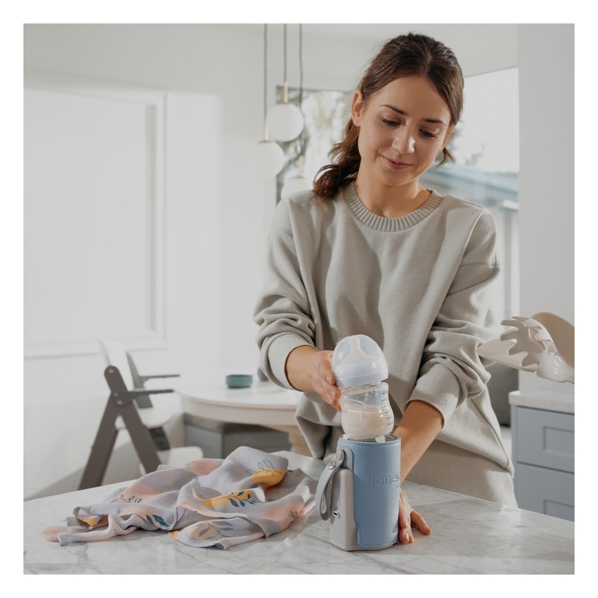 Lionelo - Φορητός επαναφορτιζόμενος θερμαντήρας μπιμπερό THERMUP GO PLUS 10W/5V μπλε/γκρι