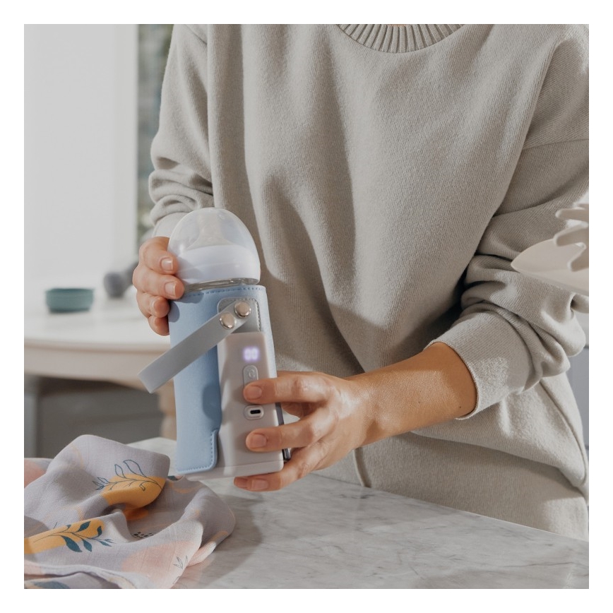 Lionelo - Φορητός επαναφορτιζόμενος θερμαντήρας μπιμπερό THERMUP GO PLUS 10W/5V μπλε/γκρι