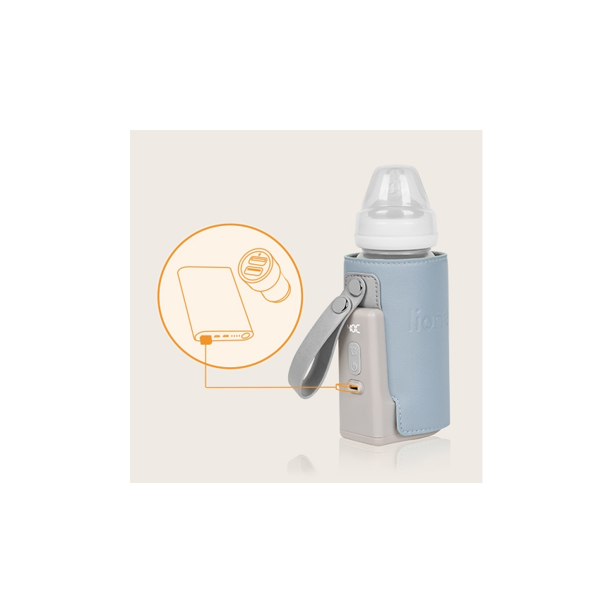 Lionelo - Φορητός επαναφορτιζόμενος θερμαντήρας μπιμπερό THERMUP GO PLUS 10W/5V μπλε/γκρι