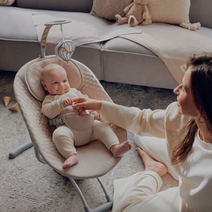 Lionelo - Κουνιστή καρέκλα για μωρό με μελωδία RIO 4xC Μπεζ Latte + τηλεχειριστήριο