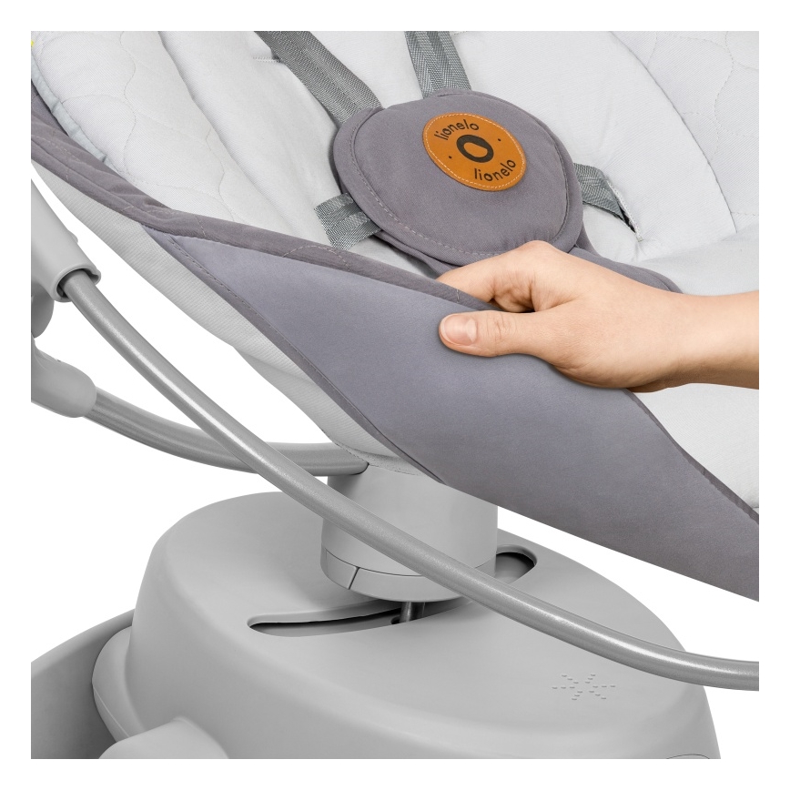 Lionelo - Κουνιστή καρέκλα μωρού με μελωδία MELL Grey Stone 4xAA + τηλεχειριστήριο