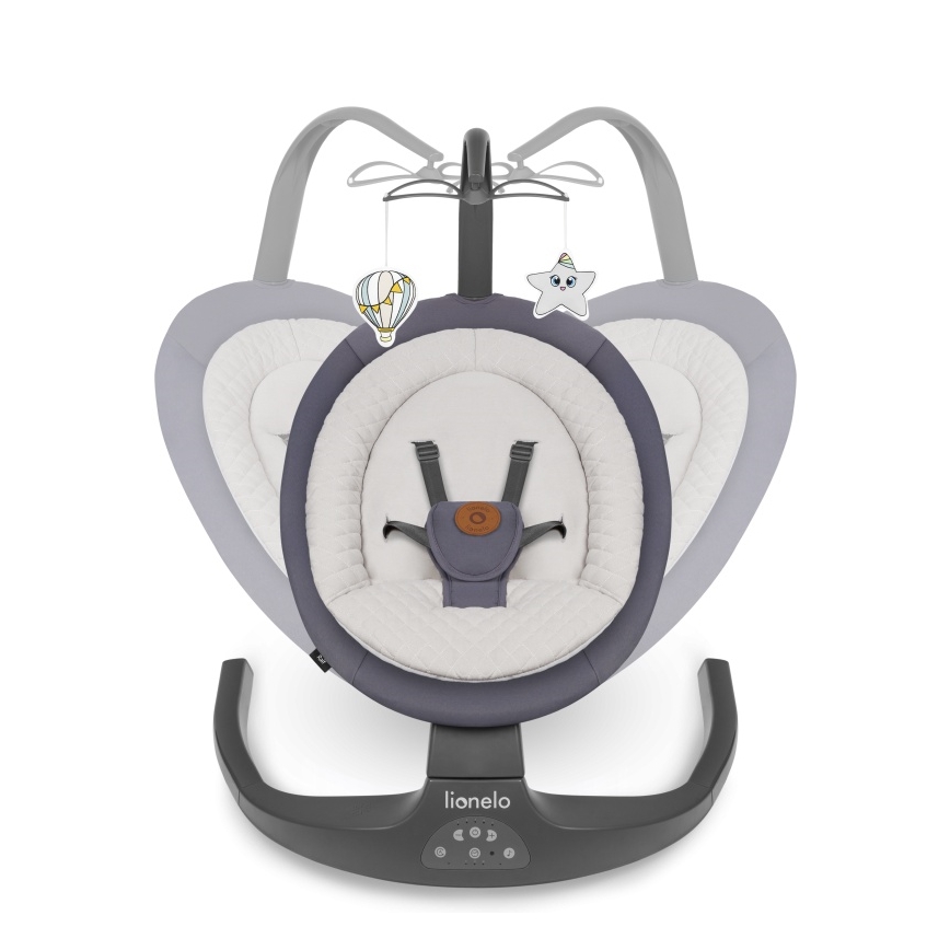 Lionelo - Κουνιστή καρέκλα μωρού με μελωδία RALF, 4xAA, Γκρι Γραφίτης + τηλεχειριστήριο