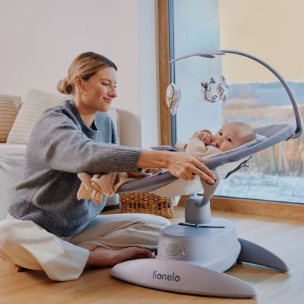 Lionelo - Κουνιστή παιδική καρέκλα με μελωδία MELL Grey Stone 4xAA + τηλεχειριστήριο