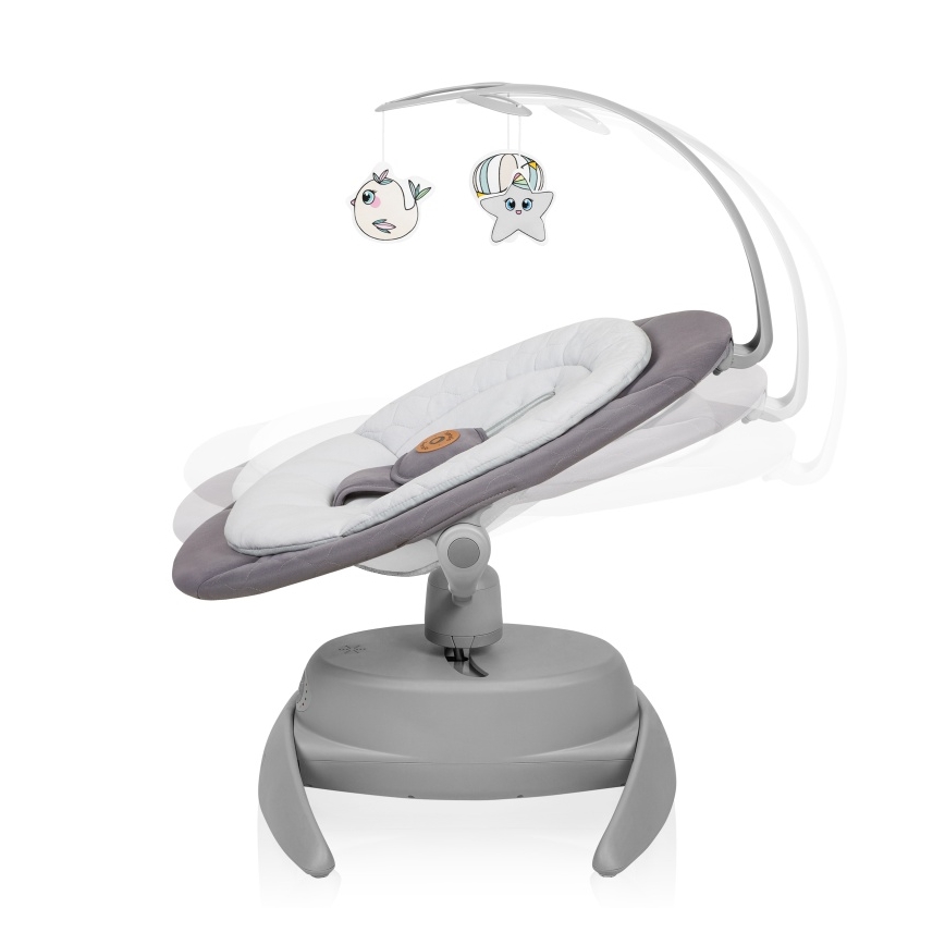 Lionelo - Κουνιστή παιδική καρέκλα με μελωδία MELL Grey Stone 4xAA + τηλεχειριστήριο