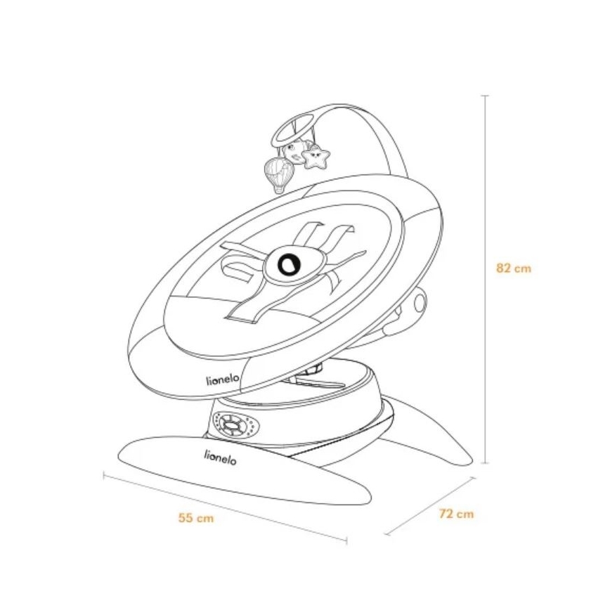 Lionelo - Κουνιστή παιδική καρέκλα με μελωδία MELL Grey Stone 4xAA + τηλεχειριστήριο