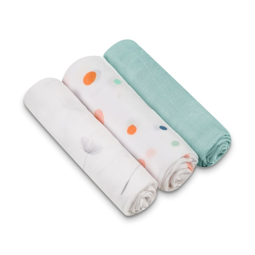 Lionelo - Σετ 3 τεμ. πανάκια μωρού από μπαμπού 70x70 cm, σχέδιο πουά