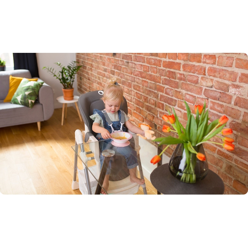 Lionelo - Παιδική καρέκλα φαγητού LINN PLUS λευκή/γκρι