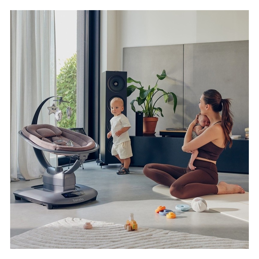 Lionelo - Παιδική κούνια με μελωδία BLOSSOM Pink Mauve + τηλεχειριστήριο