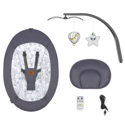 Lionelo - Παιδική κούνια με μελωδία RALF 4xAA Γκρι/Λευκό + τηλεχειριστήριο