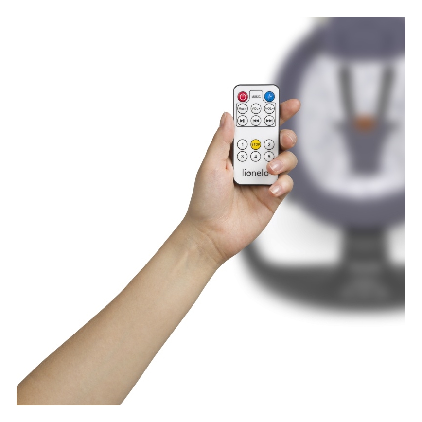 Lionelo - Παιδική κούνια με μελωδία RALF 4xAA Γκρι/Λευκό + τηλεχειριστήριο