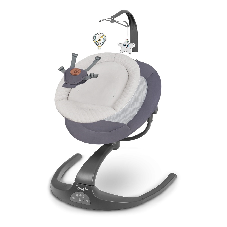 Lionelo - Παιδική κούνια με μελωδία RINA 4xAA Grey Concrete + τηλεχειριστήριο