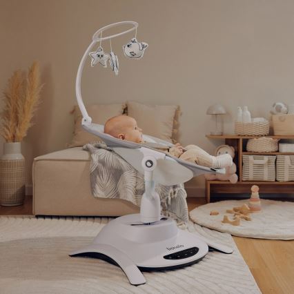 Lionelo - Παιδική κούνια με μελωδία 2 σε 1 BELLA 4xAA Grey Concrete + τηλεχειριστήριο