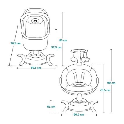 Lionelo - Παιδική κούνια με μελωδία 2 σε 1 BELLA 4xAA Grey Concrete + τηλεχειριστήριο