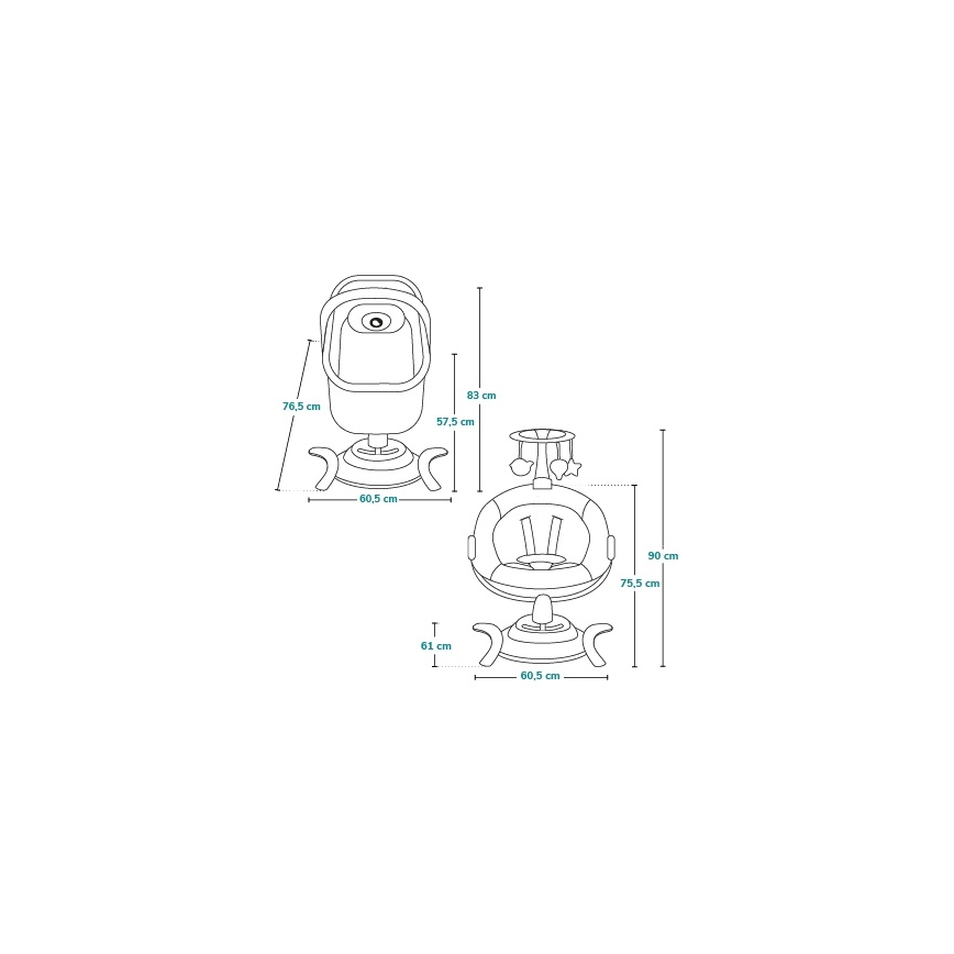 Lionelo - Παιδική κούνια με μελωδία 2 σε 1 BELLA 4xAA Grey Concrete + τηλεχειριστήριο