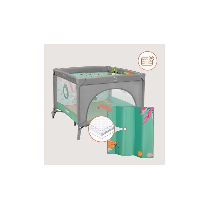 Lionelo - Παιδική περίφραξη MILLE PLUS Γκρι/Πράσινο