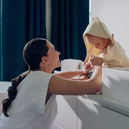 Lionelo - Παιδική πετσέτα με κουκούλα από μουσλίνα, χρώμα μπεζ άμμου