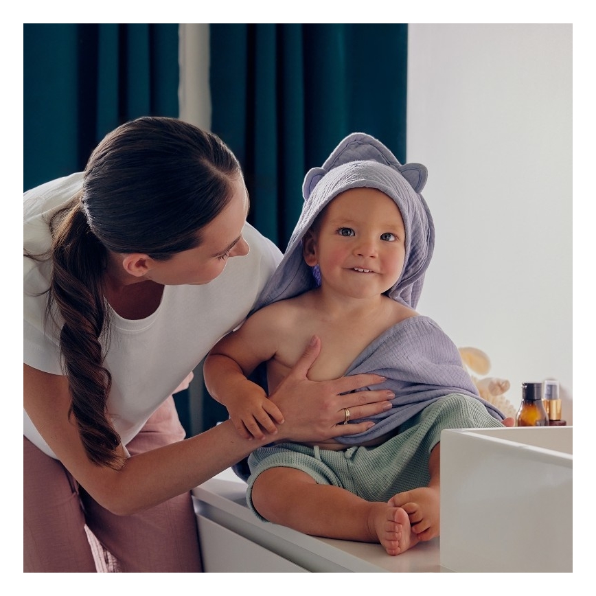 Lionelo - Παιδική πετσέτα με κουκούλα από μουσελίνα Grey Sky