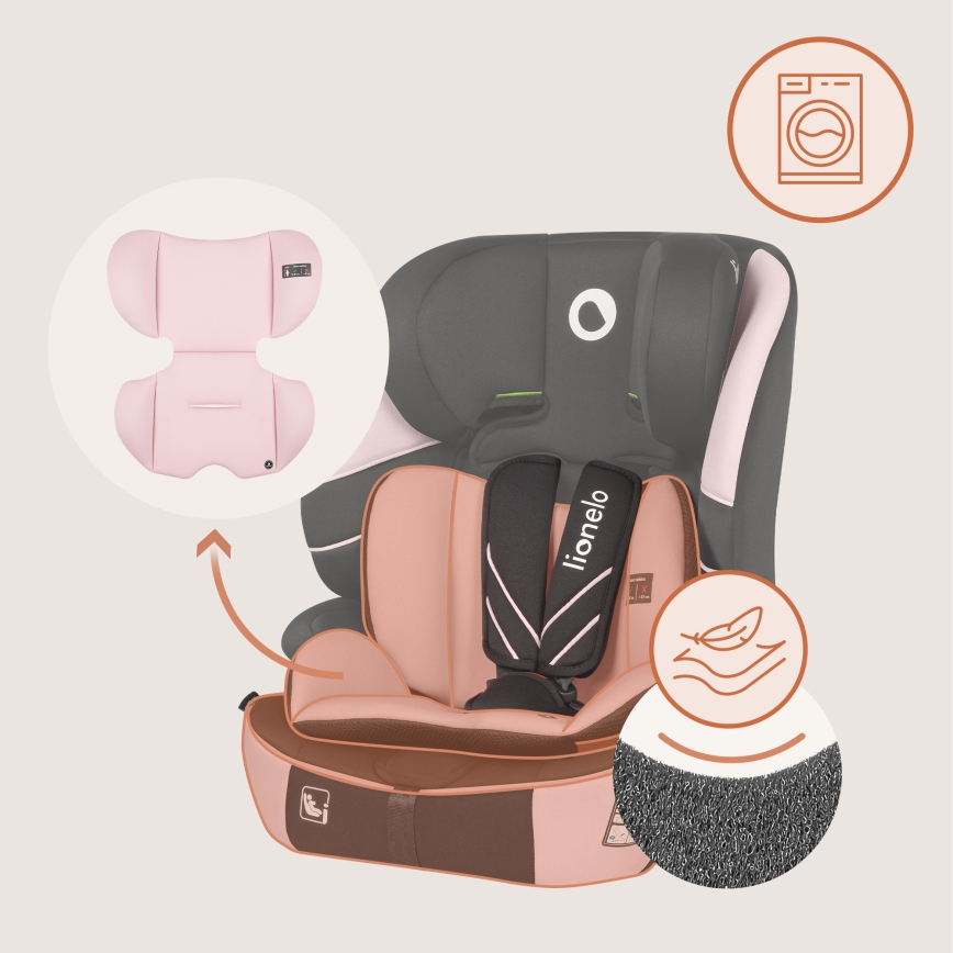 Lionelo - Παιδικό κάθισμα αυτοκινήτου LEVI FIX i-Size 76-150 cm, Ροζ (Pink Baby)