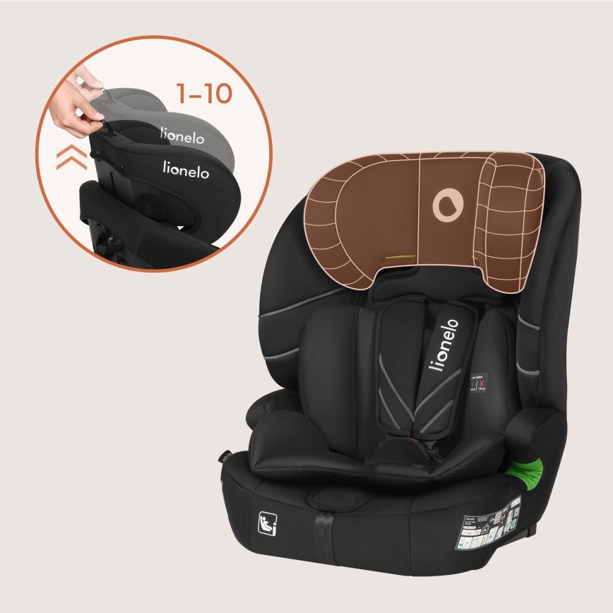 Lionelo - Παιδικό κάθισμα αυτοκινήτου LEVI FIX i-Size 76-150 cm Μαύρο Carbon