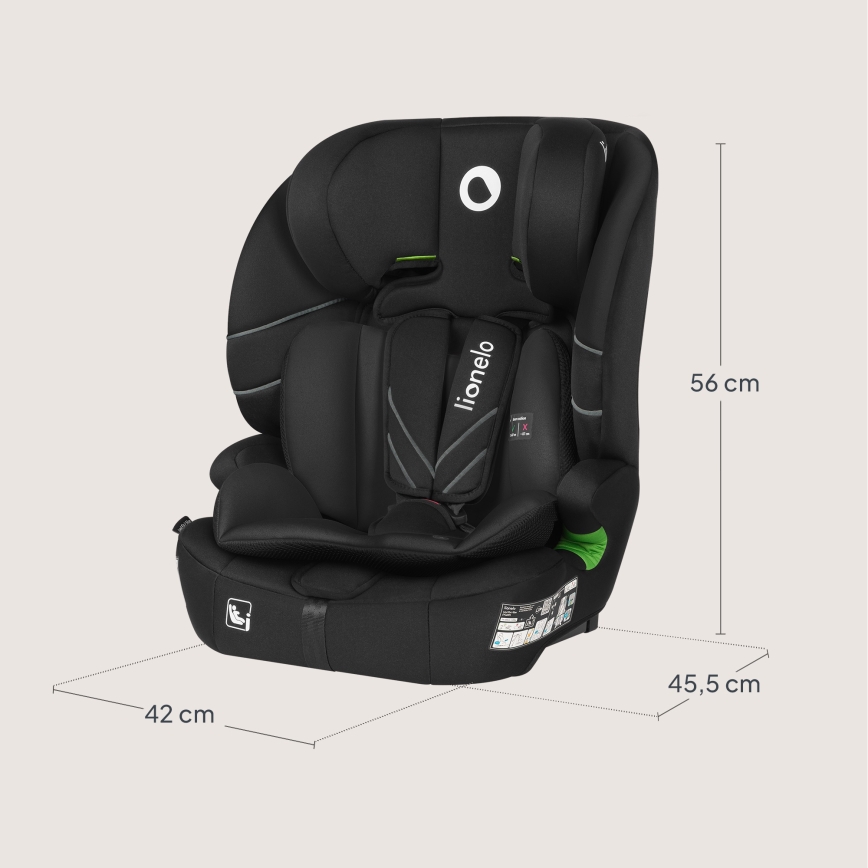 Lionelo - Παιδικό κάθισμα αυτοκινήτου LEVI FIX i-Size 76-150 cm Μαύρο Carbon