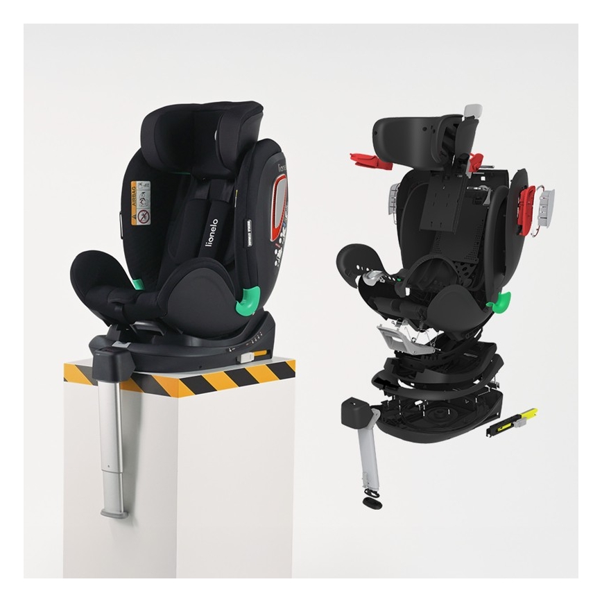 Lionelo - Περιστρεφόμενο παιδικό κάθισμα αυτοκινήτου με βάση ANTOON PLUS i-Size 40-105 cm Μαύρο όνυξ