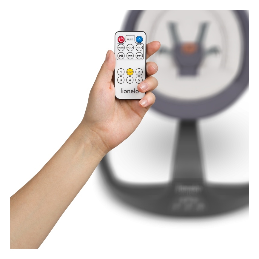 Lionelo - Παιδικό κουνιστήρι με μελωδία RINA 4xAA Γκρι Μπετόν + τηλεχειριστήριο