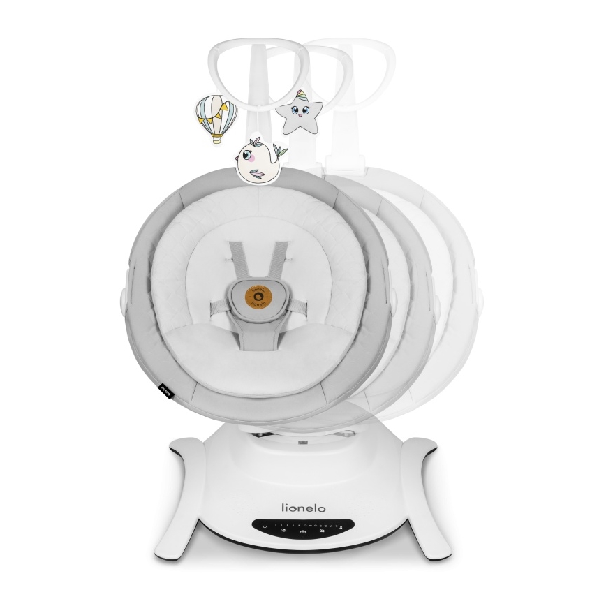 Lionelo - Παιδικό κουνιστό κάθισμα με μελωδία BELLA Grey Concrete + τηλεχειριστήριο