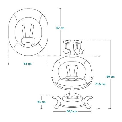 Lionelo - Παιδικό κουνιστό κάθισμα με μελωδία BELLA Grey Concrete + τηλεχειριστήριο