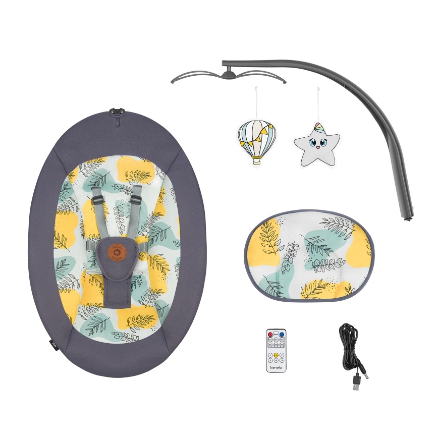 Lionelo - Παιδικό κουνιστό κάθισμα με μελωδία RALF 4xAA Grey Concrete + τηλεχειριστήριο