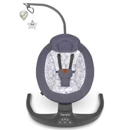 Lionelo - Παιδικό κουνιστό καθισματάκι με μελωδία RALF 4xAA γκρι/λευκό + τηλεχειριστήριο