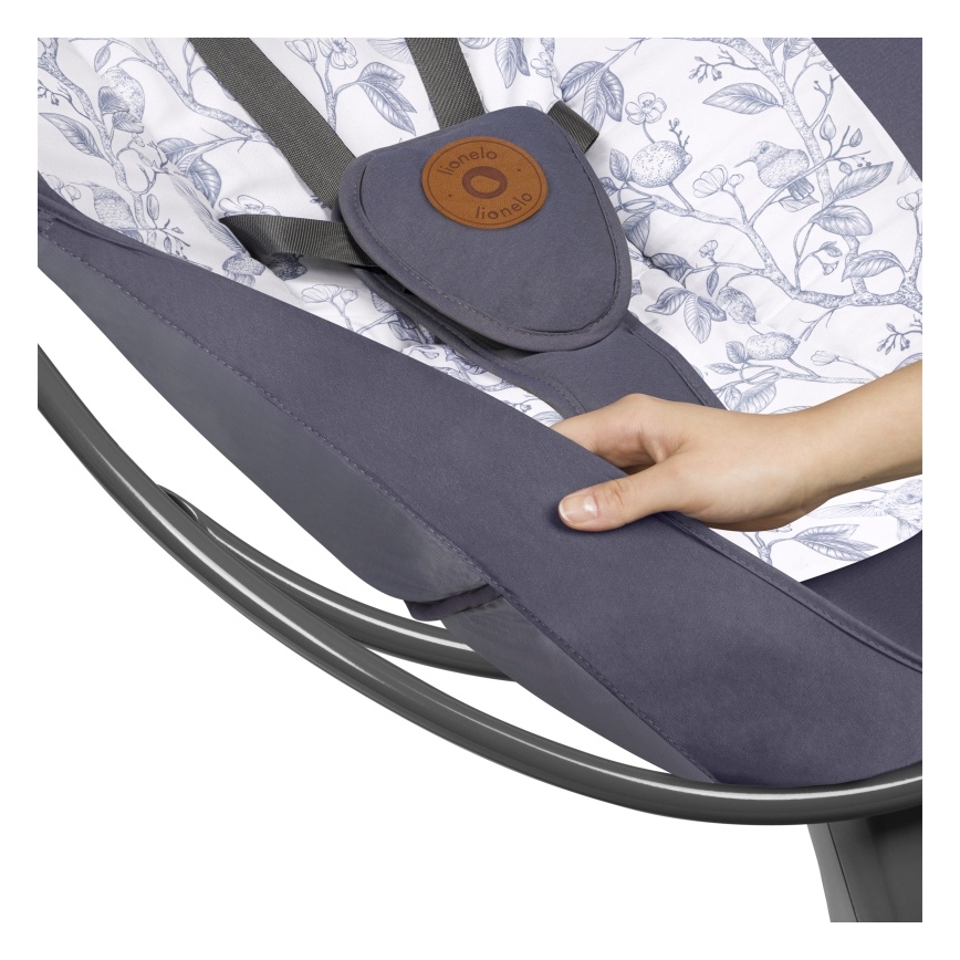 Lionelo - Παιδικό κουνιστό καθισματάκι με μελωδία RALF 4xAA γκρι/λευκό + τηλεχειριστήριο