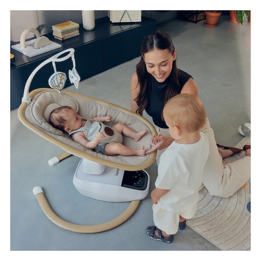 Lionelo - Παιδικό κουνιστό καθισματάκι με μελωδίες OLIVIA Beige Natural + τηλεχειριστήριο