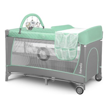 Lionelo - Παιδικό ταξιδιωτικό παρκοκρέβατο FLOWER Τιρκουάζ