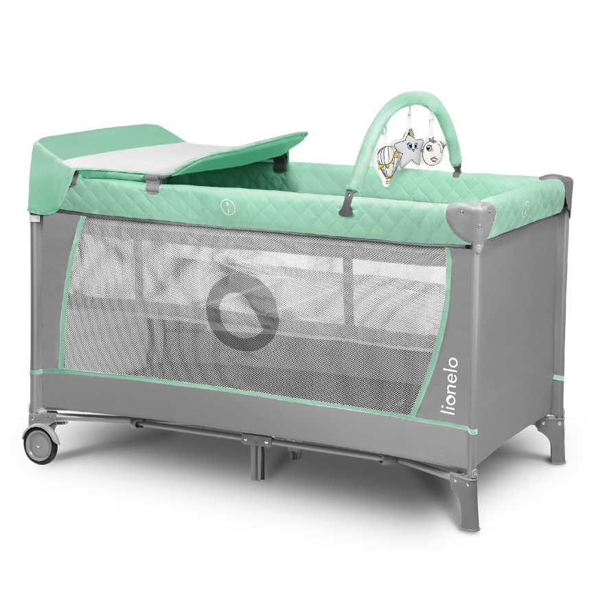 Lionelo - Παιδικό ταξιδιωτικό παρκοκρέβατο FLOWER Τιρκουάζ