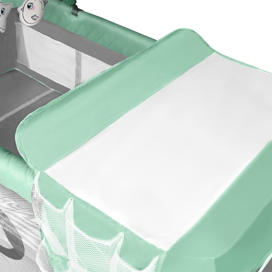 Lionelo - Παιδικό ταξιδιωτικό παρκοκρέβατο FLOWER Τιρκουάζ