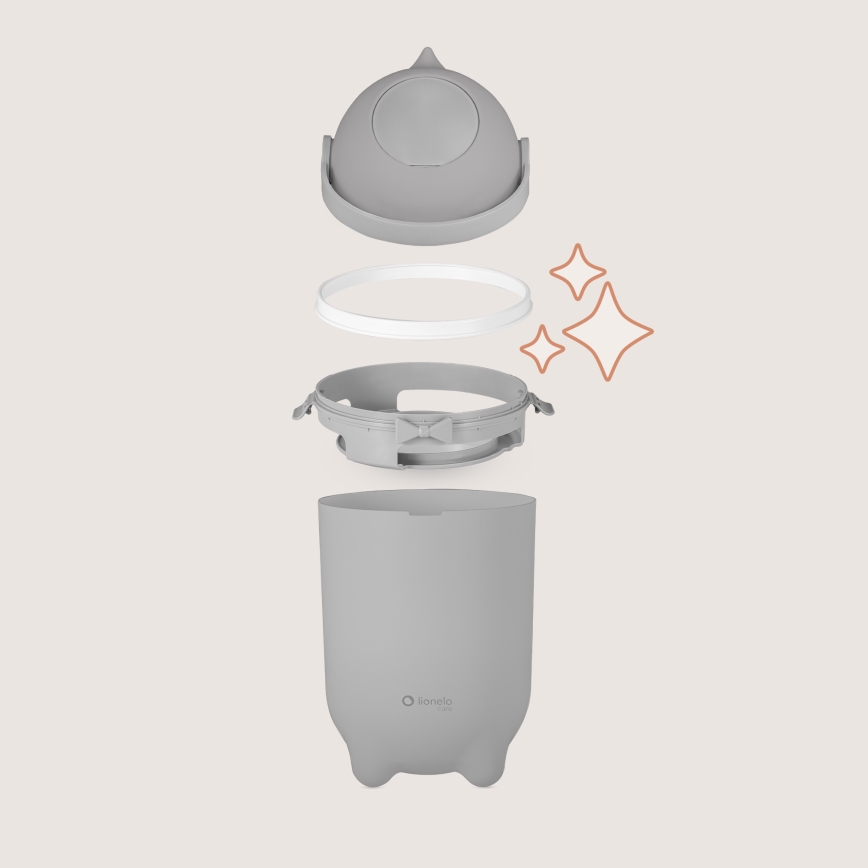 Lionelo - PUREBIN Κάδος για πάνες 10 l, Γκρι