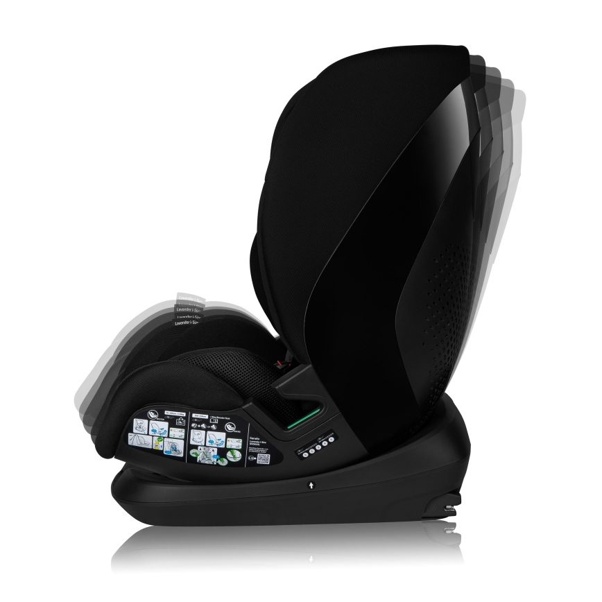 Lionelo - Περιστρεφόμενο παιδικό κάθισμα αυτοκινήτου με βάση LAVENDER i-Size 76–150 εκ., Black Carbon