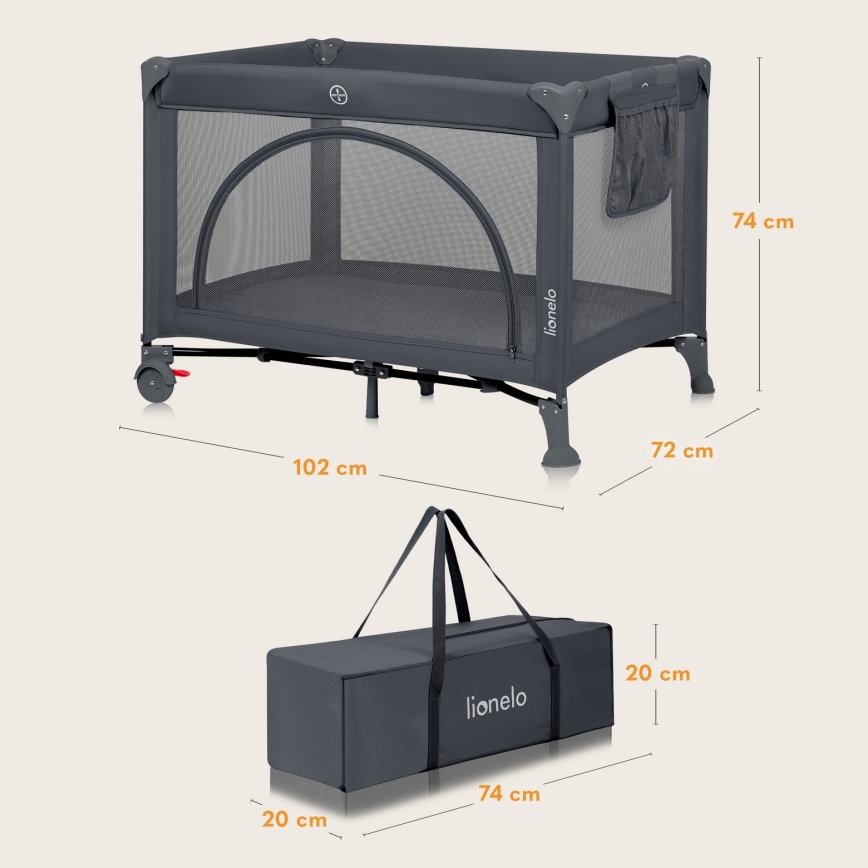 Lionelo - Ταξιδιωτική κούνια LAURA Γκρι Τσιμέντο