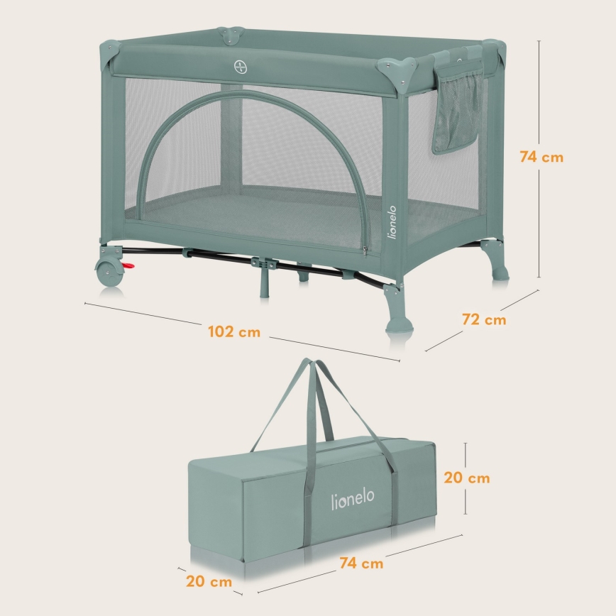 Lionelo - Ταξιδιωτικό κρεβατάκι LAURA σε χρώμα Green Sage