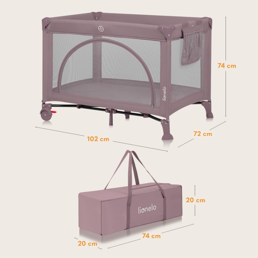 Lionelo - Ταξιδιωτικό κρεβατάκι LAURA Ροζ Νουντ
