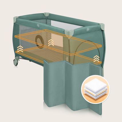 Lionelo - Ταξιδιωτικό κρεβατάκι STEFI PLUS σε απόχρωση ελιάς