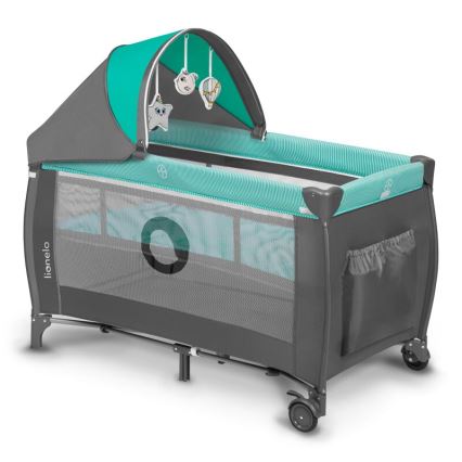 Lionelo - Ταξιδιωτικό κρεβατάκι SVEN PLUS γκρι/τυρκουάζ