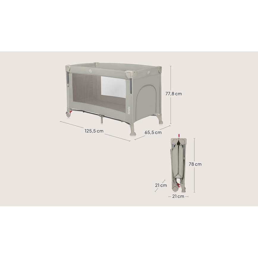 Lionelo - Ταξιδιωτικό παιδικό κρεβατάκι 3 σε 1 ELLEN Μπεζ Άμμος